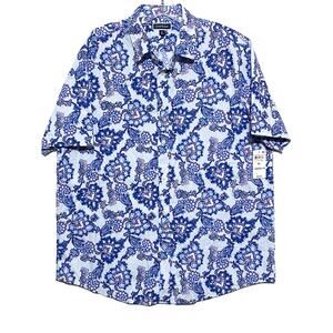 Club Room Paisley Blue Pink Button Shirt Coastal Preppy Beachy Summer Men XL NWT